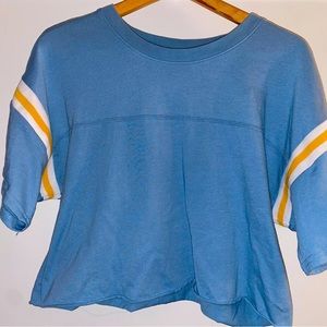 Wild Fable blue and yellow striped sleeves cropped top